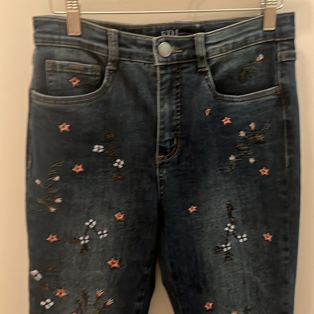 FDJ French Dressing Jeans Suzanne Embroidered Blue Size 4 Floral